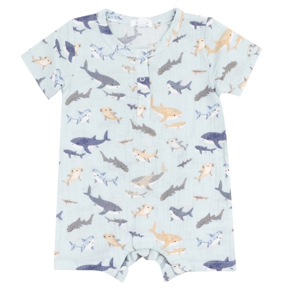 Angel dear short sleeve Shark Print romper - Picture 1 of 4